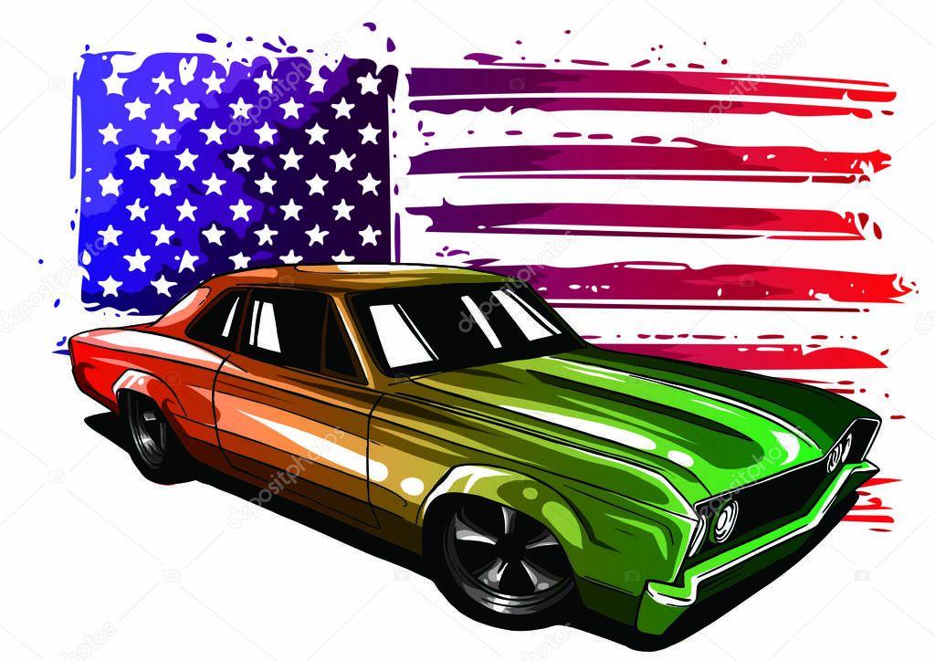 vector graphic design illustration of an American muscle car