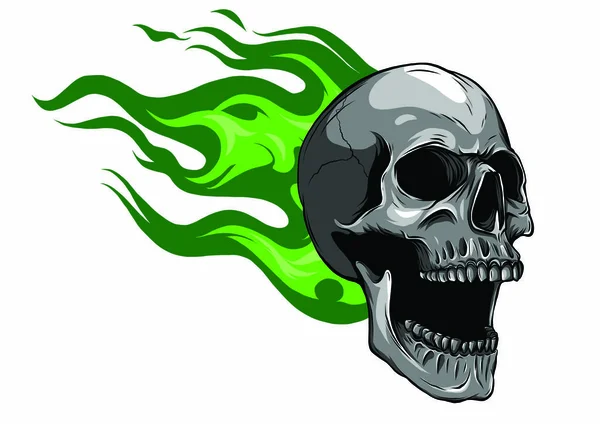 Skull on Fire with Flames Illustration in white background — Stock Vector