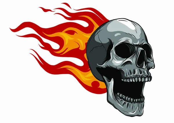 白い背景に炎のイラストと火の頭蓋骨 — ストックベクタ