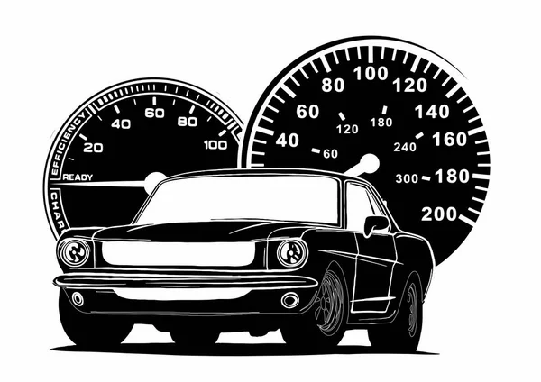 Retro muscle car vector illustration. Vintage poster of reto car. Old mobile isolated on white. — Stock Vector