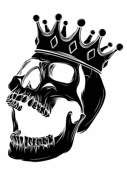 Hand drawn king skull wearing crown. Vector illustration — Stock Vector