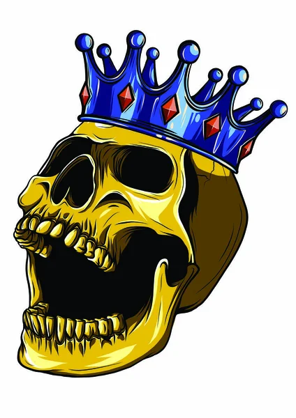 Illustration du crâne noir et blanc dans la couronne avec barbe isolée sur fond blanc — Image vectorielle