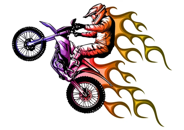 Moto avec feu et flammes illustration vectorielle — Image vectorielle