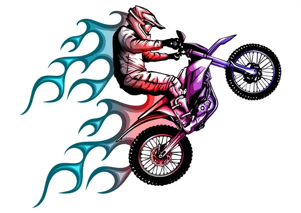Motocyklový s ohněm a plameny, ilustrace — Stockový vektor