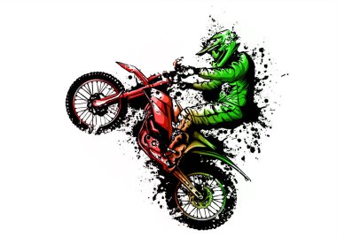 Motokros sürücüsü motosiklet vektör illüstrasyonuna biner