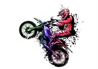 Motokros sürücüsü motosiklet vektör illüstrasyonuna biner