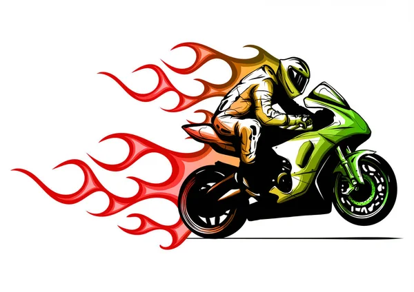 Motocicleta con fuego y llamas vector ilustración — Vector de stock