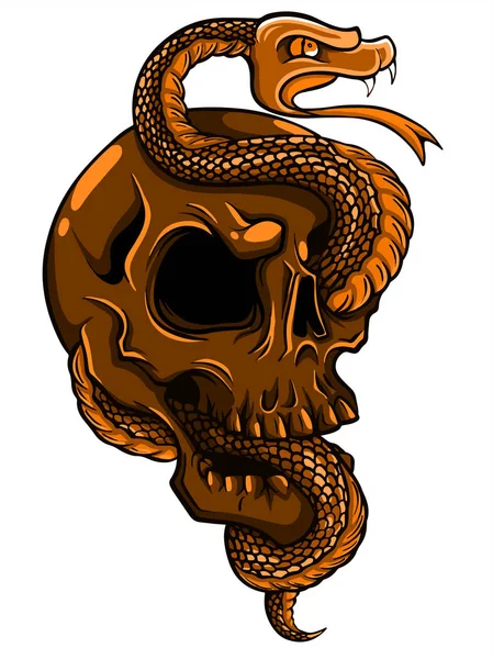 Lebka s hadím vektorem ilustrace tetování — Stockový vektor
