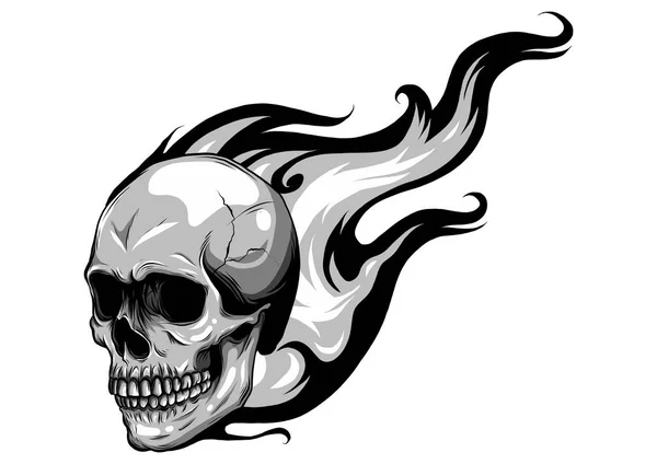 Skull on Fire with Flames Vector Illustration — Stock Vector