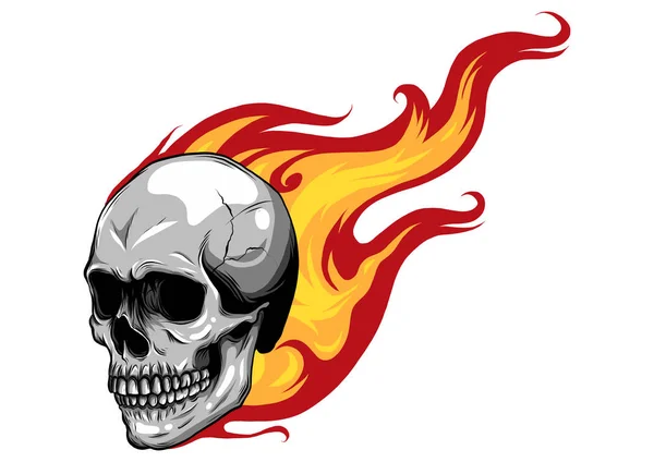 Skull on Fire με Flames Εικονογράφηση διάνυσμα — Διανυσματικό Αρχείο