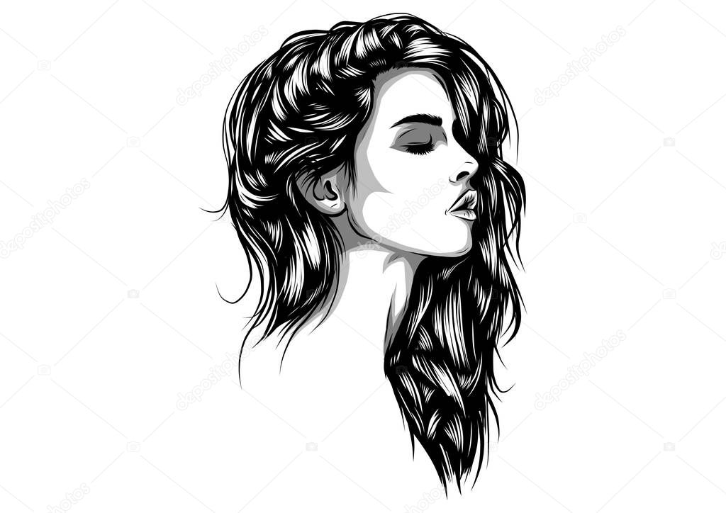 Beautiful woman face hand drawn vector illustration