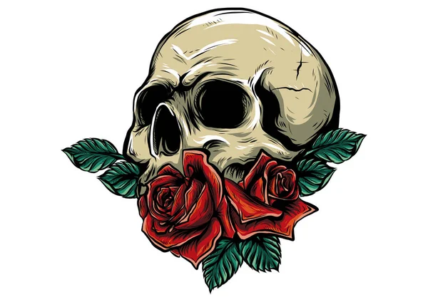 Человеческие черепа с розами на белом фоне — стоковый вектор