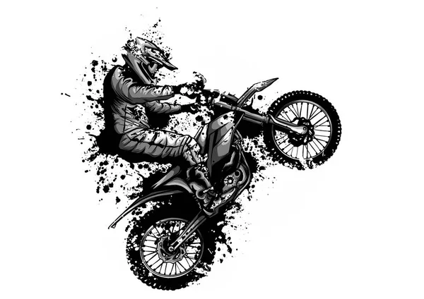 Pengendara motorcross mengendarai motor Vektor gambaran motorcross - Stok Vektor