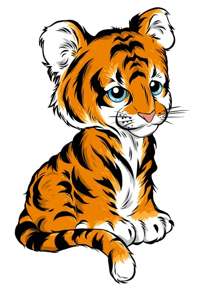 Vector Illustration of cute baby tiger lies — Stock Vector