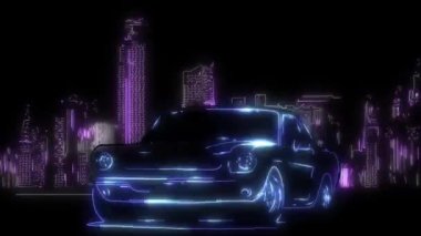 Şehir ulaşımı, sokaktaki trafik. Cityscape, binalar ve arabalar lazer animasyon