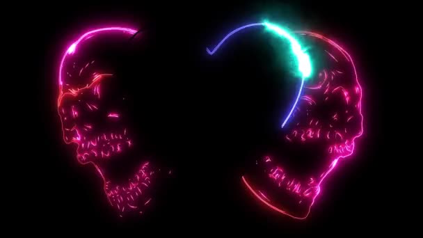 情人节头骨与心脏 笨手笨共和的老式激光动画 — 图库视频影像