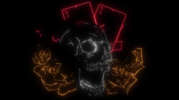 Poker Card Skulls Laser Animation — Stock Video
