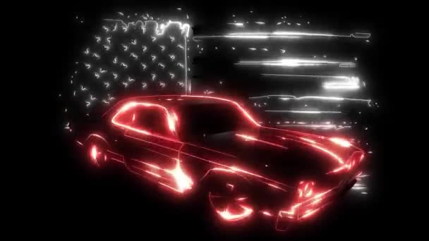 Retro Muscle Car Laser Animation — Stockvideo