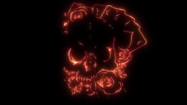 头盖骨的扑克和玫瑰的花束，发牢骚的复古动画 — 图库视频影像