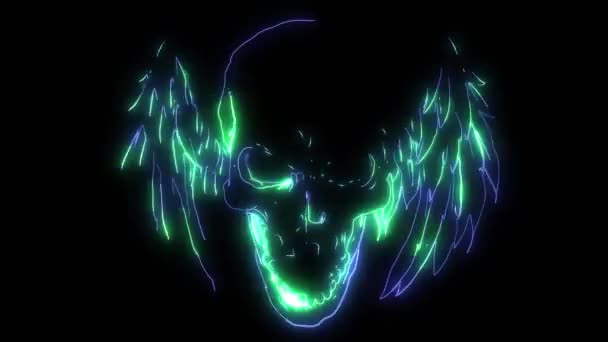 Double winged human skull laser animation — Stock Video