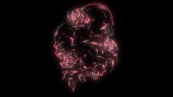 Calaveras humanas con animación láser de rosas — Vídeos de Stock