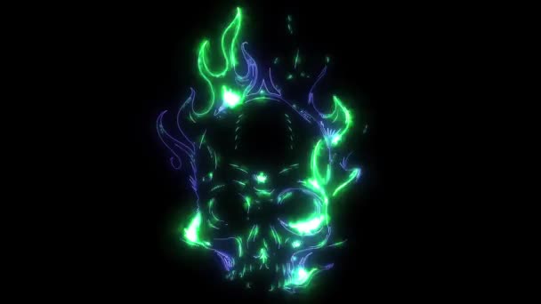 Skull on Fire with Flames laser animation — Stock Video