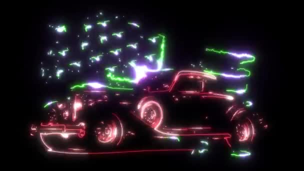 Вінтажний спортивний автомобіль відео лазерна анімація — стокове відео
