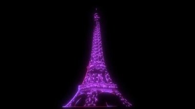 Paris, Fransa 'da geceleyin aydınlatılmış Eyfel Kulesi görüntüleri.