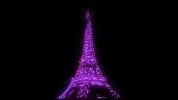 Záběry osvětlené Eiffelovy věže v Paříži, Francie v noci. — Stock video