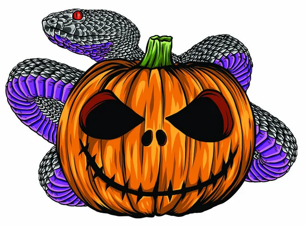 Halloween pumpkin with snake Vector cartoon Illustration. — Stock Vector