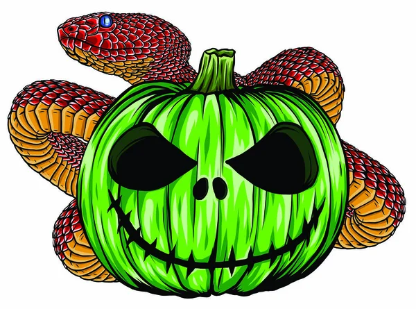 Serpente vipera. serpente con Halloween zucca illustrazione — Vettoriale Stock