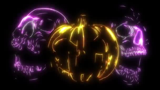 Halloween Pumpkin and skulls video animation — Stock Video