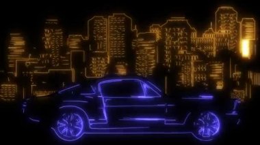 Şehir ulaşımı, sokaktaki trafik. Cityscape, binalar ve arabalar lazer animasyon