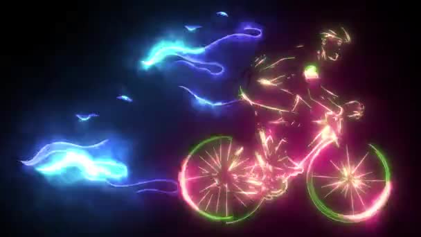 Flaming Trail of Bicycle Race Silhouette video animation — Stock Video