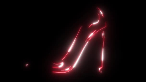 Womens shoes with heels that glow red with neon light — Stock Video