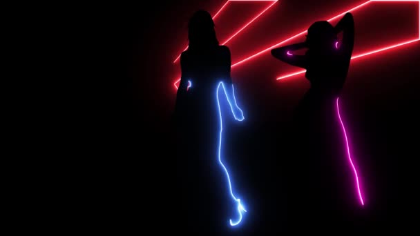 Silhouette einer Party-Menge auf einem Disco-Lichterhintergrund — Stockvideo