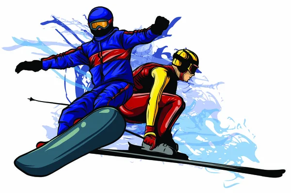 Sammlung von Sport Snowboard, Skifahrer Vektor Illustration — Stockvektor