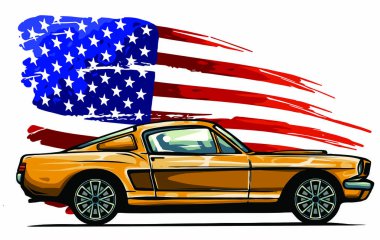 Bir Amerikan kas arabasının vektör grafik tasarımı çizimi