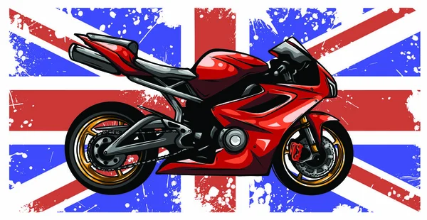 Motocykl z wielką brytyjską flagą w tle — Wektor stockowy