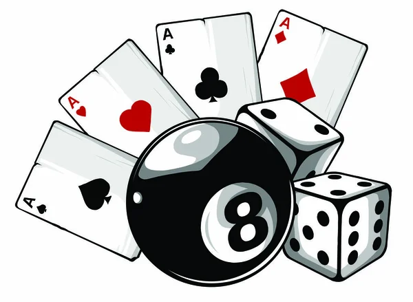 As cartes à jouer avec la boule numéro huit isolé sur fond blanc — Image vectorielle