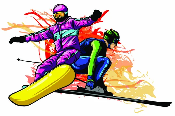 Sammlung von Sport Snowboard, Skifahrer Vektor Illustration — Stockvektor
