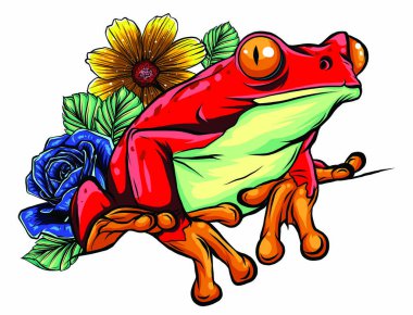 animal Red frog with flower vector illustration clipart