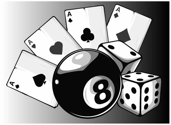 Ász játszik kártyák száma nyolc golyó elszigetelt fehér háttér — Stock Vector