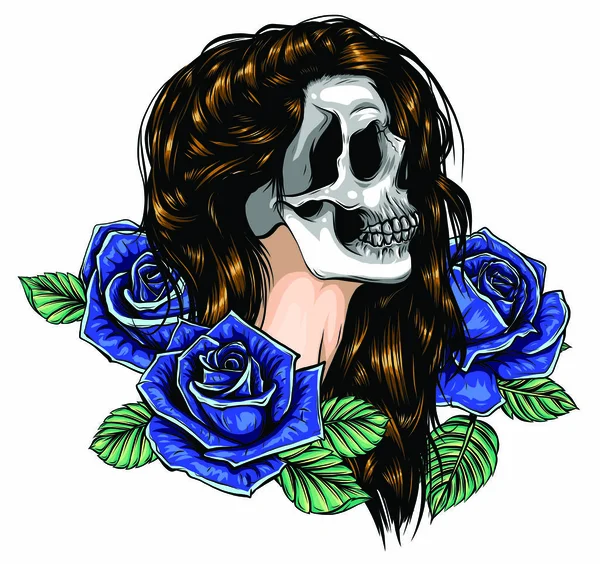 İskeleti olan kız el yapımı vektör çizimi. Santa Muerte kadın cadı portresi Ölü Yüz Sanatı Günü