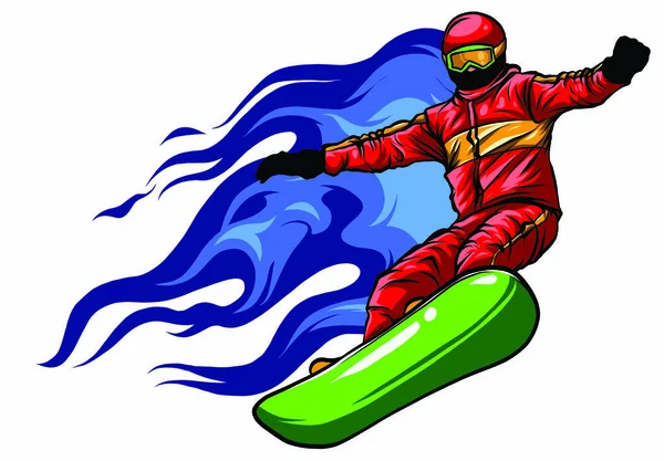 Snowboarder kraai op vuur vector illustratie kunst — Stockvector