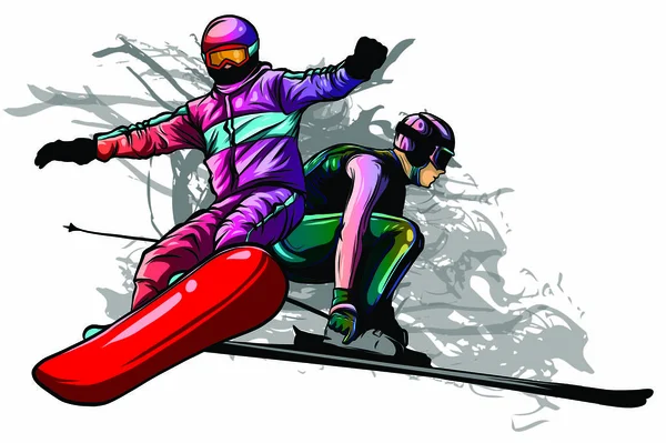 Samling av sport snowboard, skidåkare vektor illustration — Stock vektor