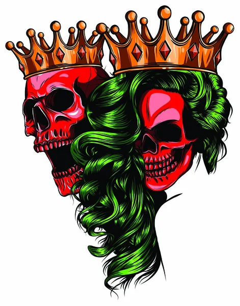 Rey y reina de la muerte. Retrato de un cráneo con una corona. — Archivo Imágenes Vectoriales