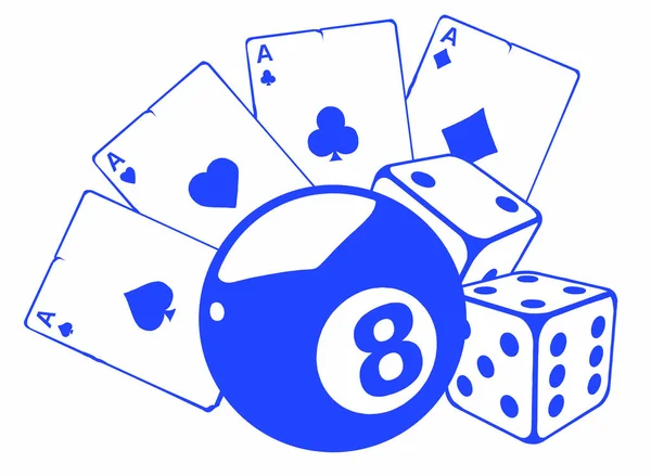 Aces playing cards with number eight ball isolated on white background — Stock Vector