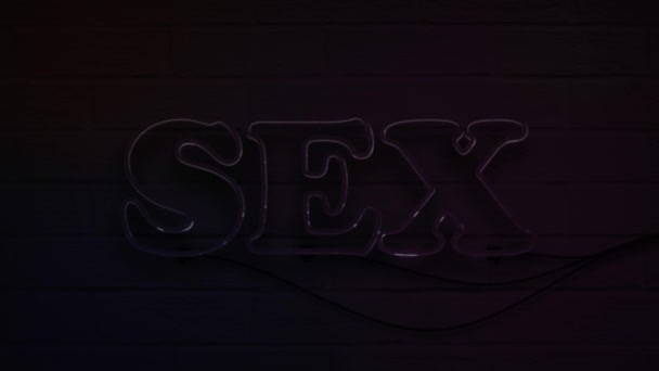 Realisztikus neon írott szex dekoráció és borító a falon háttér. — Stock videók
