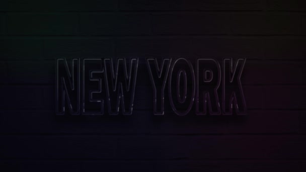 Neon realistico scritto New York per la decorazione e la copertura sullo sfondo della parete. — Video Stock